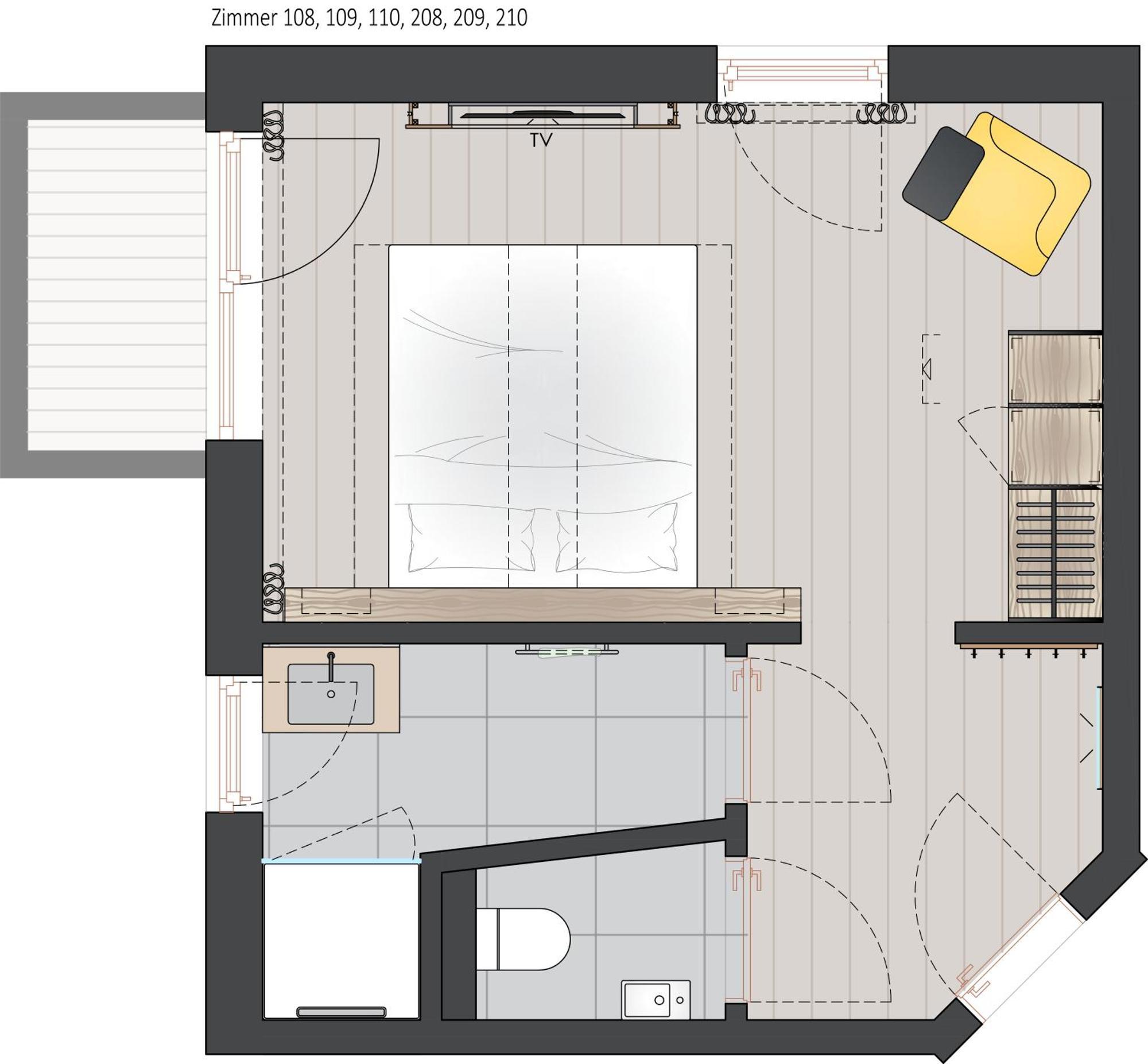 Doppel-/Zweibettzimmer mit Balkon