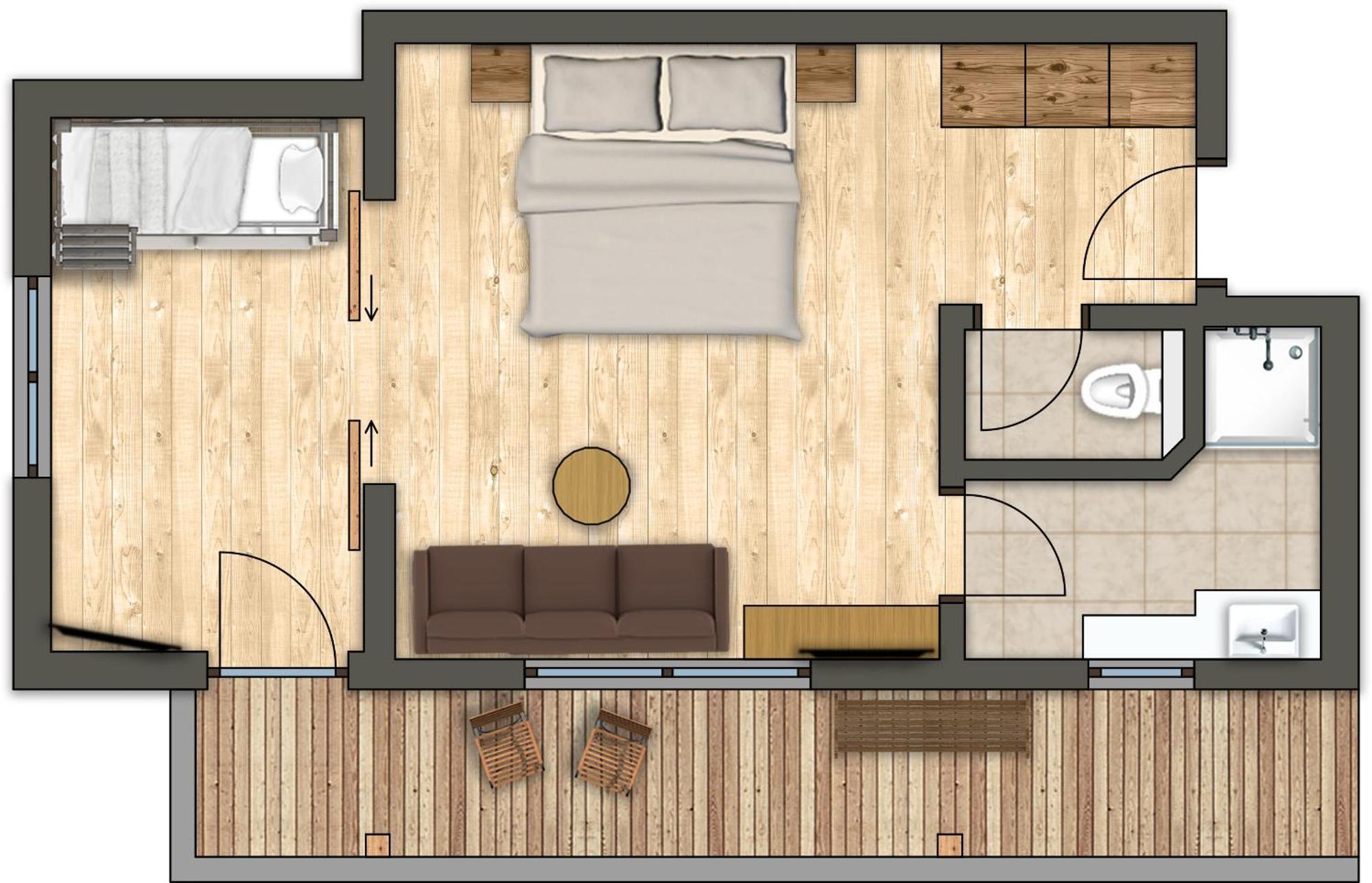 Deluxe Suite met 1 Slaapkamer (2 Volwassenen + 1 Kind)